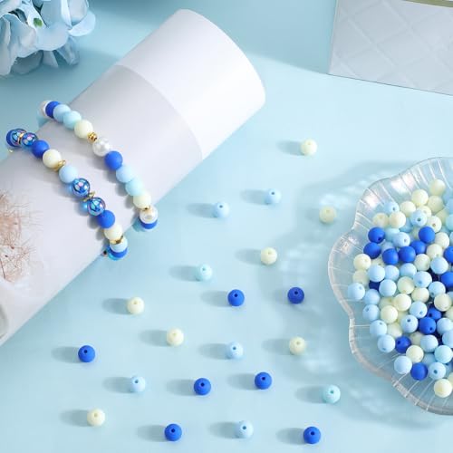1 Box 500Pcs Frosted Acrylic Beads 8mm Matte Blue Beads Small Round Ball Opaque Bubblegum Rubberized Imitated Silicone Smooth Loose Spacer Bead for Jewelry Making Bracelet Necklace DIY Crafts - color: Blue