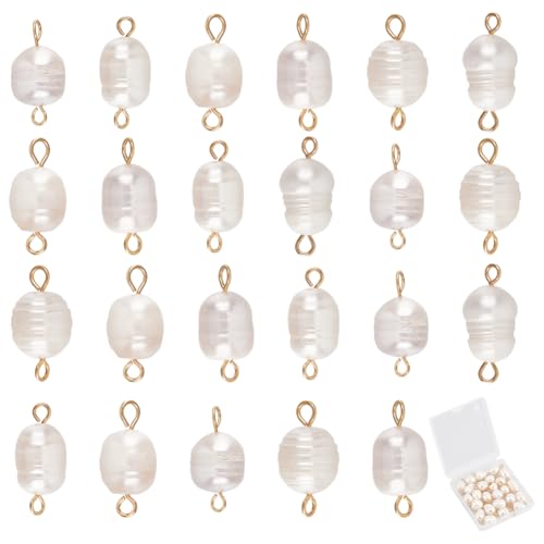SUNNYCLUE 1 Box 30Pcs Pearl Charms Pearl Metal Charms Bulk White Oval Natural Irregular Freshwater Pearls Links Connectors Charm for Jewelry Making DIY Bracelet Earrings Hairpin Necklace Beginners - color: Gold, White, size: 21mm