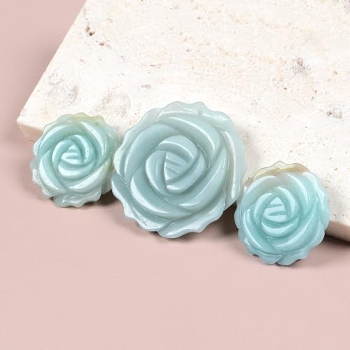 Justinstones 3pcs Carved Gemstone Flower Pendant Earrings Beads Set For Jewelry Making DIY 1.3 Inch & 1 Inch - color: Blue Amazonite