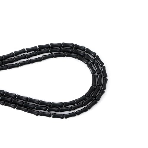 5x12mm Natural Black Agate Stone Bamboo Shape Gem Healing Energy Loose Spacer Beads for DIY Necklace Bracelet Earring - color: Black Agate