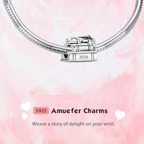 S925 Bead Dangle Charms for Bracelets Necklaces, Compatible with Pandora, Jewelry Making - style: Grad-Class of 2026 Graduation cap scroll book Charm