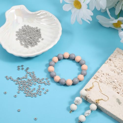 200 Pcs Stainless Steel Spacers Beads 4mm Round Bead Spacers 1.2mm Hole Metal Smooth Bead Finding for DIY Beading Jewelry Making