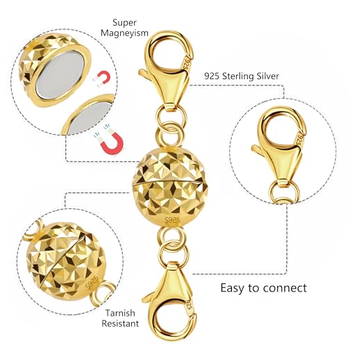 14K Gold Magnetic Necklace Clasps and Closures 925 Sterling Silver Magnetic Jewelry Clasps for Necklaces Bracelet Extender Double Lobster Clasp - color: E-14K Gold
