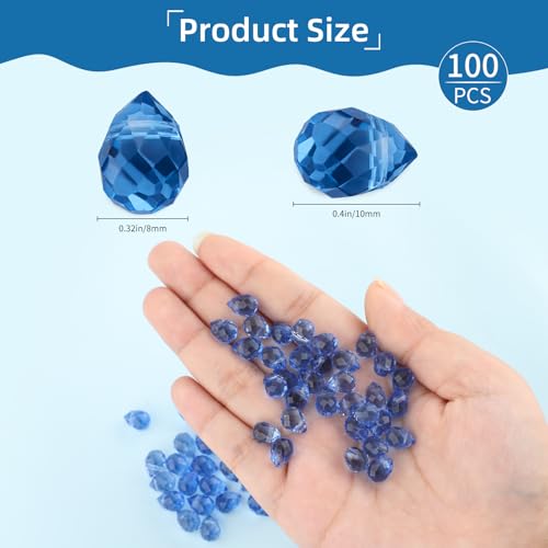 100pcs Light Sapphire Blue Faceted Crystal Glass Beads 8x10mm, Shiny Teardrop Glass Beads for Jewelry Making, Crystal Beads for Bracelet Necklace Earring DIY Craft - color: Light Sapphire Blue