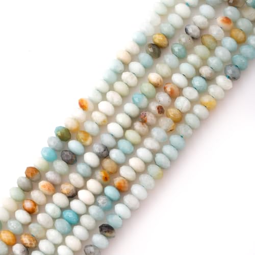 Faceted 4x6mm Natural Amazonite Stone Rondelle Spacer Gemstone Beads Loose Semi Gemstone Beads for Jewelry Making - color: Amazonite