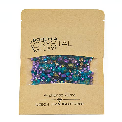0.88oz of Blue Purple Mix of Czech Faceted Fire Polished Beads (Round, Catherdal, Rondelle) - color: Mix 04 Blue, size: 25 g