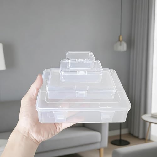 9 Pack Clear Plastic Storage Boxes with Snap-Lock Lids, Assorted Sizes Mini Organizer Containers with Bonus Marking Labels for DIY Crafts, Beads,Charms,Stickers, SMT Components,Hardware - size: 9 Pcs Mixed Sizes