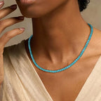 Crystal Choker Necklaces for Women,4mm Handmade Natural Stone Choker Beaded Necklace Healing Crystal Necklace Gemstone Bead Necklaces for Women - color: Turquoise