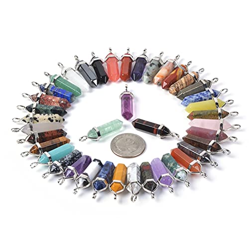 Justinstones Crystal Healing Hexagonal Point Chakra Reiki Pendant Beads Lot - color: 12pcs All Natural Mixed