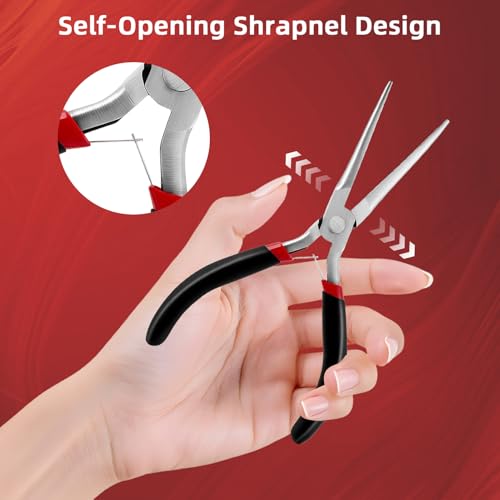 URSKYTOUS Needle Nose Pliers 6Inch Extra Long Nose Pliers with Comfort Grip Handles Non-Serrated Jaws Mini Small Needle Nose Pliers for Wire Wrapping Handmade Craft Jewelry Making Supplies (Black) - color: Rh Black Red