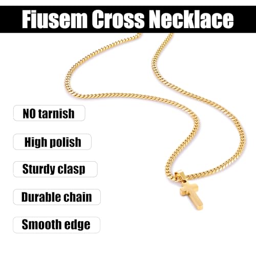Fiusem Easter Basket Stuffers Cross Necklace for Men and Women, 14K Gold Plated Mens Cross Necklaces with 3.5mm Cuban Chain, Stainless Steel Pendant Chain 16-24 Inches - size: 16 Inches, style: Tiny gold cross:0.8"*0.45"