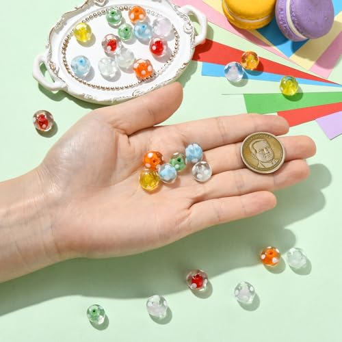 Stiesy Lampwork Glass Beads 28Pcs Mixed Color Polka Dot Round Spacer Beads for Jewelry Making DIY Bracelets Necklaces 7 Styles - color: Round-28pcs-7 Styles