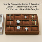 Jewelry Watch Tray, Coffee Velvet Watch Jewelry Organizer 12 Grid, Stackable Watch Bracelet Bangle Display Holder, Adjustable Pillows, for Man Woman Show Birthday - color: Coffee