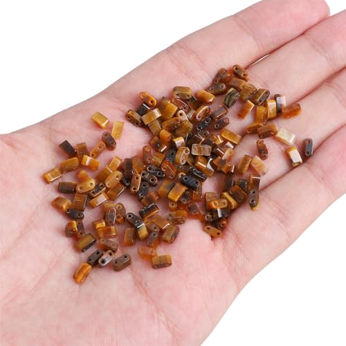 Beadia Natural Yellow Tiger Eye Stone Tila Beads 5x2mm Rectangle 2-Hole Spacer Beads for DIY Bracelet Earring Making 15"/Strand - color: Yellow Tiger Eye, size: 5x2mm
