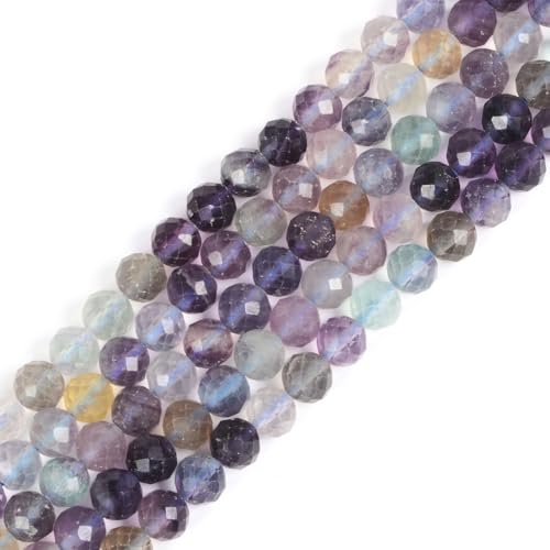 6mm Rainbow Fluorite Faceted Gemstone Round Loose Beads Strand 15.5-16" DIY Jewelry Making - color: Rainbow Fluorite