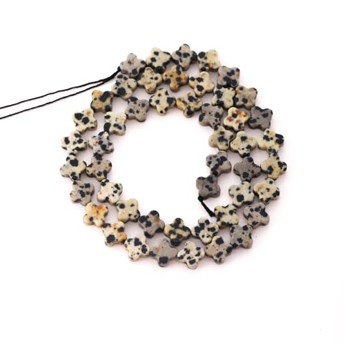 8mm Natural Dalmatian Gemstone Faceted Clovers Beads Four-Leaf Spacer Loose Beads for DIY Jewelry Making Beads - color: Dalmatian
