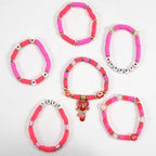 6PCS Valentine’s Day Clay Heishi Bracelet Set for Women- Red Pink Heart Love KISS XOXO Beaded Stretch Bracelets - Handmade Polymer Clay Crystal Glass Stackable Jewelry Gift for Galentine's Anniversary - color: LOVE-05