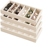Juexica 4 Pcs Velvet Sunglasses Organizer Tray 6 Grid Sunglass Organizer Velvet Tray Stackable Glasses Display Case for Women Glasses Jewelry Display Watch (Beige PU) - color: Beige Pu