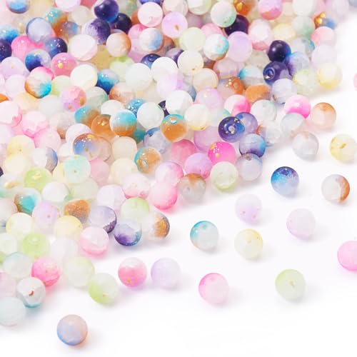 630 Pcs Frosted Glass Beads Bulk 8mm Sea Glass Beads Crackle Glass Bead with Glitter Powder Baking Painted Round Crystal Bead for Jewelry Making Bracelet Necklace Earring Crafts Accessories - size: 8mm