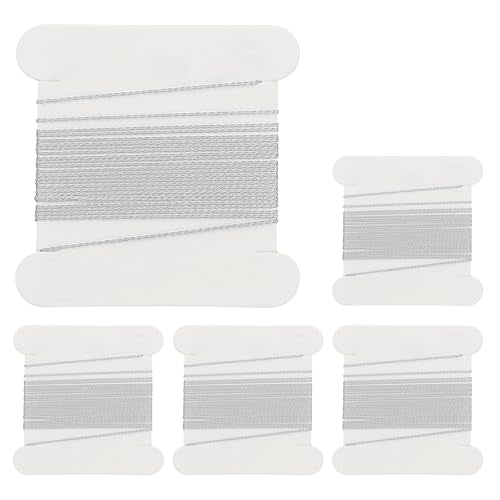 PATIKIL Silk Cord Thread, 5 Pcs Pure Silk Beading Thread Cord Size 0.45 mm with The Knotting Pearls Needle Attached, Light Grey - color: Light Grey