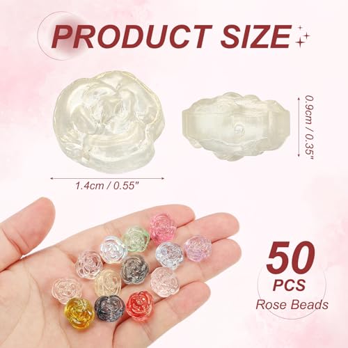 uxcell 50 Pcs Rose Beads, 0.55" Glass Flower Rose Charm Carved Loose Spacer Crystal Craft Beads for DIY Jewelry Making Bracelet Beading Projects Supplies, Light Yellow - color: Light Yellow