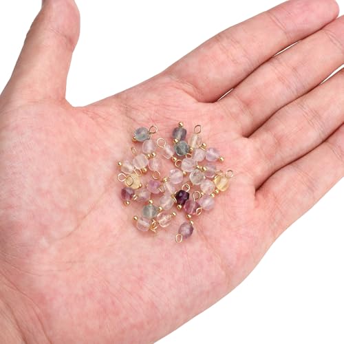 Beadia Natural Faceted Cube Stone Charms 4mm 30pcs with Untarnish Metal Accessories Loose Square Beads for DIY Jewelry Making - color: Fluorite