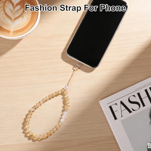 TEAMOLA Natural Stone Phone Charm, Handmade Crystal Cellphone Chain for Universal, Beaded Healing Anti Theft Phone Wrist Strap with Tether Tab, Citrine & Clear Quartz - color: Yellow