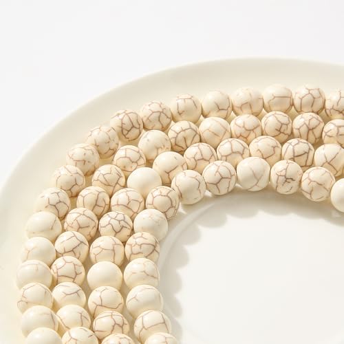 8mm White Turquoise Beads 190pcs Natural Stone Bead Gemstone Round Loose Beads for DIY Crafts Bracelet Necklace Earrings Jewelry Making(White) - color: white