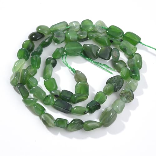 6-8mm Natural Green Canada Jade Nuggets Oval Free Tumbled Pebble Semi Precious Gemstone Loose Stone Beads Approx 15.5 inch for DIY Jewelry Making - color: Green Canada Jade