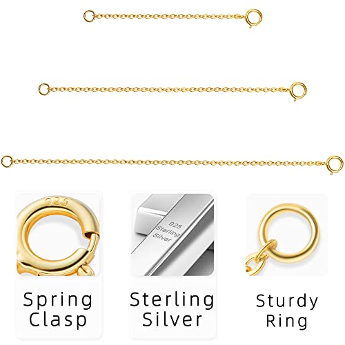 Gold Necklace Extender 14K, 925 Sterling Silver Necklace Extenders Gold Chain Bracelet Anklet Jewelry Extension for Necklaces, 3 Piece Set (2, 3, 4 Inches) - color: Gold, size: 2 3 4 inch
