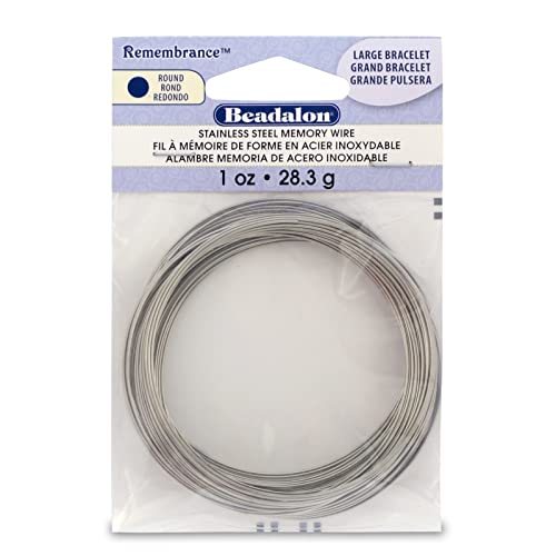 Beadalon Remembrance Stainless Steel Memory Wire, Round, Bracelet, Large, Bright, 1 oz, Approx. 60 coils - size: Bracelet, Large, style: 1 oz, approx. 60 coils