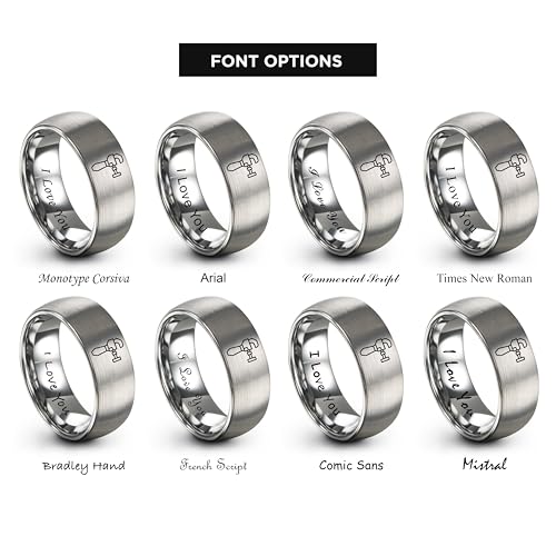 Chain Tool Ring - Gift for Cyclist - 8mm - Band - Gunmetal Black Silver - Personalized Custom Engraving - Men Women - Anniversary Engagement Wedding - Tungsten Carbide - Flat Dome Bevel - color: 04 - Grey Tungsten