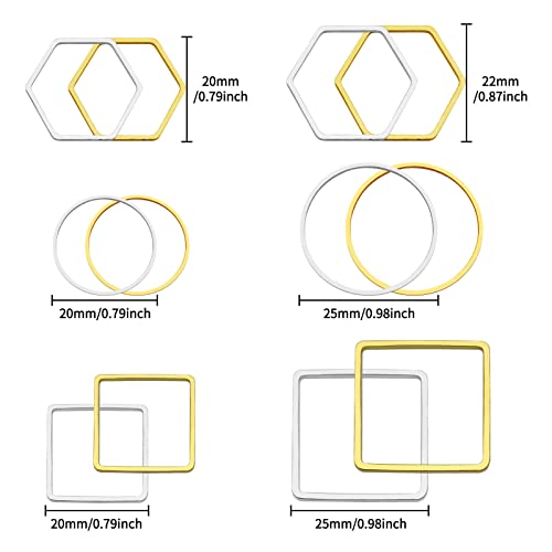 Oubaka 120pcs Beading Hoop Earrings,3 Shapes Earrings Findings Hoops Open Bezel Pendant Frame Hypoallergenic Square Hexagon Round Earring Findings for DIY Craft,Earring Necklace(Gold&Silver) - color: 120PCS;Square,Hexagon,Round;Gold,Silver