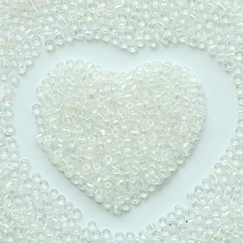 Bulk 4mm Transparent Colourful Seed Beads for Jewelry Making 110 Grams About 1600pcs,6/0 Glass Craft Beads for Making Earrings, Bracelets, Pendants, Waist Jewelry, DIY Handmade Seed Beads - color: Transparent Colourful, size: 4mm