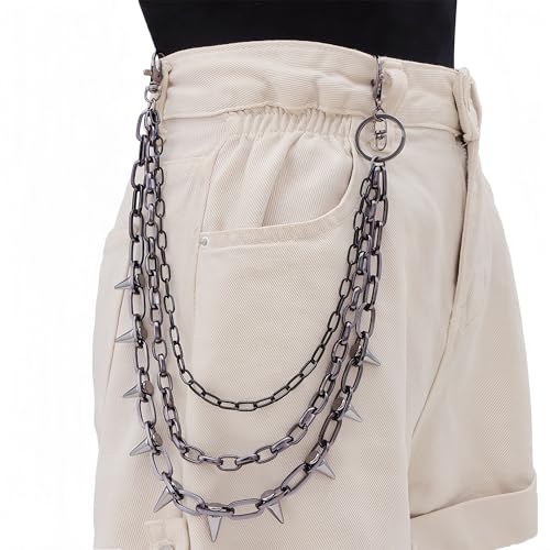 Layered Punk Pants Chain for Men Women, Gothic Hip Hop Jean Chain Wallet Chain Biker Trouser Chain, Goth Emo Fashion Keychain Accessories - color: 3L-Black Rivet