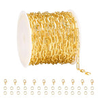 5 Meters Stainless Steel Chains Bulk on Spool Paperclip Link Chain for Jewelry Making with Jump Rings and Lobster Clasps - color: Paperclip Gold