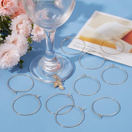 Beebeecraft 1 Box 100Pcs Hoop Earring Findings 30mm 18K Gold Plated 316 Stainless Steel Wine Glass Charms Rings with 0.7mm Pin DIY Earring Beading for Hoop Earrings Making - color: Gold, size: 30mm
