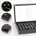 KUKUVR 100 Slots Ring Earring Holder Display Case, Velvet Jewelry Ring Earring Storage Organizer Box Tray with Clear Lid for Women And Selling Show (Black) - color: Black