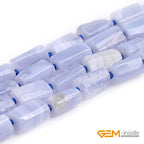 GEM-Inside 31Pcs 8x12mm Natural Blue Chalcedony Stone Gemstone Faceted Freeform Tube Column Chakra Beads for Jewelry Making Full 15" Strand Power Energy Healing - color: Blue Chalcedony