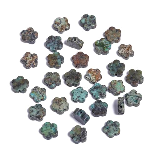 Songxi 60pcs 6mm African Turquoise Plum Blossom Natural Stone Beads for Jewelry Making, Smooth Loose Flower Shape Gemstone Beads for Bracelets Necklace Earrings Making Supplies ﻿ - color: African Turquoise