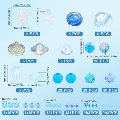 SUNNYCLUE 1 Box About 3000Pcs Blue Ocean Beads Kit Summer Glass Beads Bulk Cute Small Cyan Hawaii Sea Fish Seashell Starfish Spacer Round Seed Beads for Jewelry Making Kits Bracelet Adult Women - style: Ocean 1