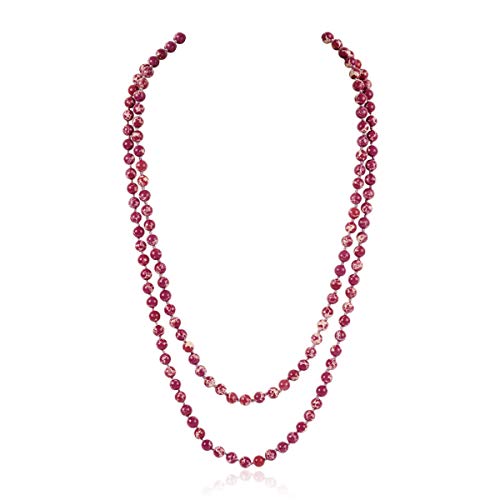 Bead Strand Versatile 60" Long Wrap Necklace - Handmade Knotted Multi Layer Sparkly Crystal, Semi Precious Natural Stone, Lava, Glass Faux Pearl - color: Natural Stone Bead - Imperial Jasper Purple