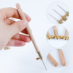 TXIN 4 Pieces Tambour Hooks with 12 Needles, Wooden Handle Embroidery Crochet Hooks, French Beading Needle Tools for Sewing Embroidery Sequins and Beads (0.7mm 1.0mm 1.2mm)