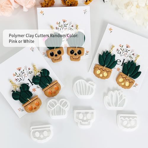 Xaekicr Halloween Cactus Polymer Clay Cutters – 6Pcs Skull Plant Clay Earring Cutters for DIY Halloween Jewelry – Cute Clay Tools for Polymer Clay Crafts - color: T color