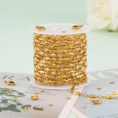 KYUNHOO 13 Feet Gold Plated Stainless Steel Chain for Jewelry Making Beautiful Rose Links Solid Flower Chains for Crafts DIY with Clasps Jewelry Findings - color: Rose Gold