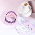 NCB 2.3-Piece 4mm Natural Crystal Gemstone Stretch Bracelets – Handmade Reiki Energy Healing Jewelry for Meditation,Yoga, Unisex - color: 3PCS ( Amethyst+Pink Quartz+White Jade ), size: 8mm