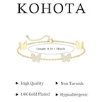 KOHOTA Silver Gold Bracelets for Women Trendy 14K Gold Plated Bracelet for Women Non Tarnish Dainty Stackable Clover Flower Heart Butterfly Diamond CZ Charm Station Bracelets Stack Jewelry Gifts - color: F: Butterfly-Gold