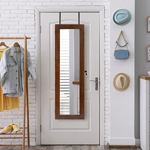SRIWATANA Jewelry Organizer, Wall/Door Mounted Jewelry Armoire Cabinet with Mirror, Solid Wood(Dark Brown) - color: dark brown