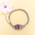 Women's Medical ID Bracelet with White Zircon Tennis Chain, Interchangeable Engraved Plate, Adjustable Lobster Clasp, Lightweight, Hypoallergenic, for Running, Outdoor, Daily Wear - color: Red-WARFARIN