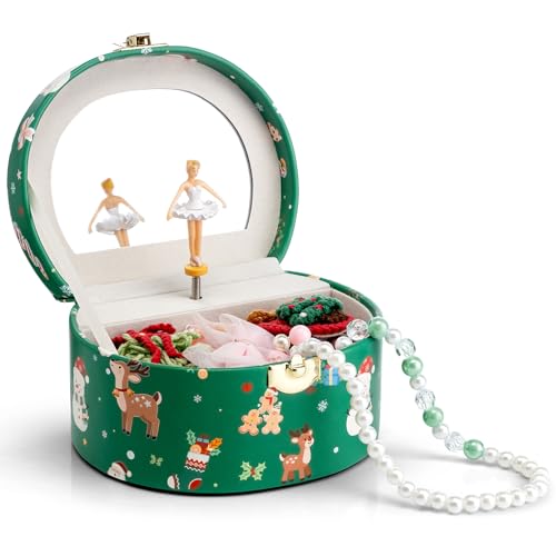 VLANDO Gifts for Girl, Musical Jewelry Box for Girls, Small Kid Music Box with Ballerina for Party Bedroom Decor, Gifts for Girls Kids - Christmas Green - color: G.Christmas Green